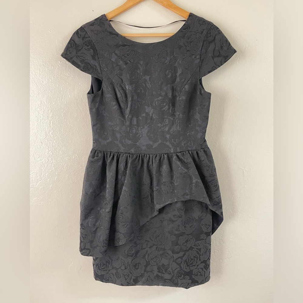 Keepsake the label black jacquard floral open back layered peplum mini Dress